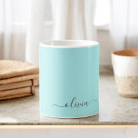 Caneca De Café Nome de Monograma de Script Moderno Feminino Azul<br><div class="desc">Nome de Monograma Azul Água Teal em Xícara ou Caneca de Café. Este é o presente perfeito para aniversário de 16 anos,  casamento,  chá de noiva,  aniversário de casamento,  chá de bebê ou festa de despedida de solteira para alguém que ama glamour luxuoso e estilos chiques.</div>
