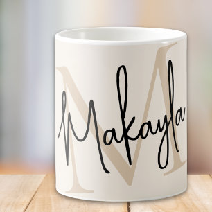 Caneca De Café Nome de Monograma Moderno