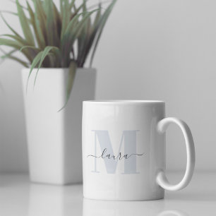 Caneca De Café Nome de Monograma Moderno Simples Personalizado