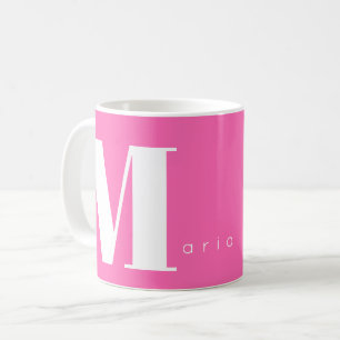 Caneca De Café Nome de monograma rosa a quente - tipografia perso