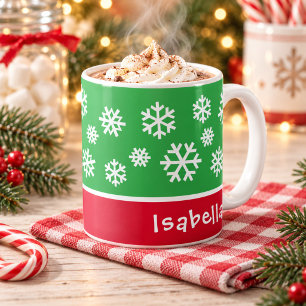 Caneca De Café Nome de Natal da Floco de Neve Verde Festivo