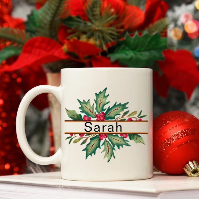 Caneca De Café Nome de Natal Elegante Wreath (Elegant Christmas Wreath Christmas Name Coffee Mug
)