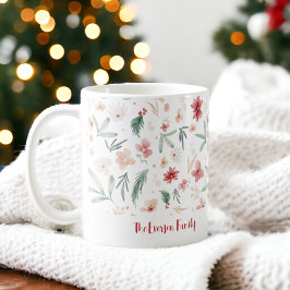 Caneca De Café Nome de Natal Floral Pintado com Aquarela