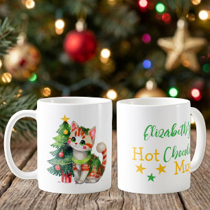 Caneca De Café Nome de Natal gato verde amarelo chocolate quente