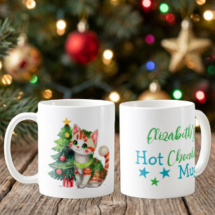 Caneca De Café Nome de Natal gato verde azul chocolate quente
