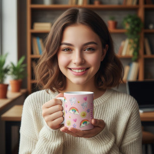 Caneca De Café Nome de Pata 3D Nuvens Arco-Íris Estrelas Sun e Co