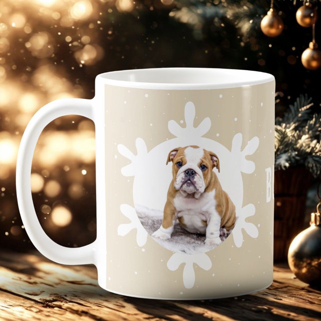 Caneca De Café Nome de Pet do Cão Foto Floco de Neve (Criador carregado)