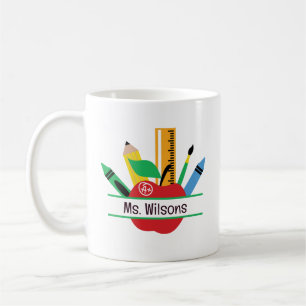 Caneca De Café Nome de Professor Personalizado Apple Sala de Aula