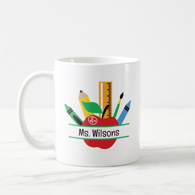 Caneca De Café Nome de Professor Personalizado Apple Sala de Aula (Esquerda)