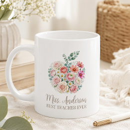 Caneca De Café Nome de Professor Personalizado Floral Apple