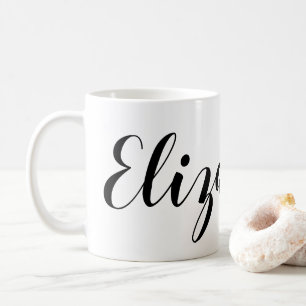 Caneca De Café Nome de Script Branco Preto Simples