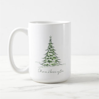 Caneca De Café Nome de Script Mínimo da Árvore de Natal do Pinho 