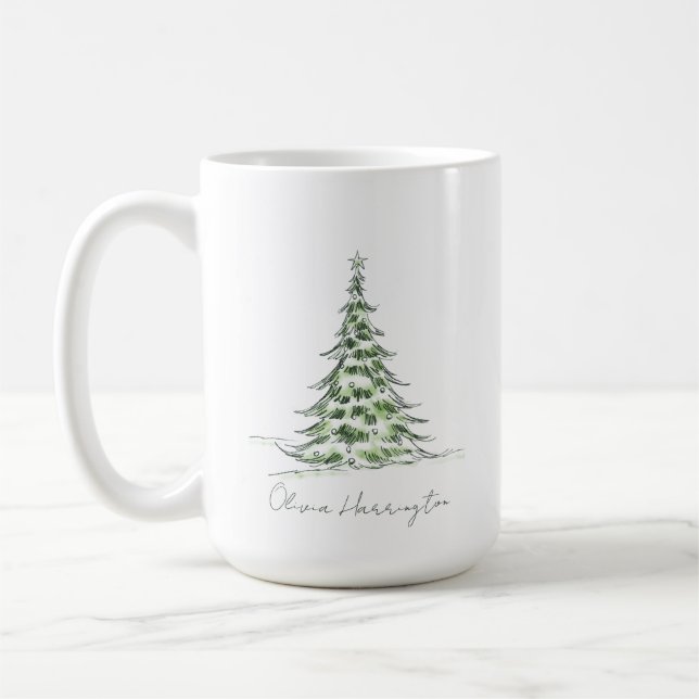 Caneca De Café Nome de Script Mínimo da Árvore de Natal do Pinho  (Esquerda)