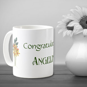 Caneca De Café Nome Decorativo Flores Recortadas em Papel para Qu