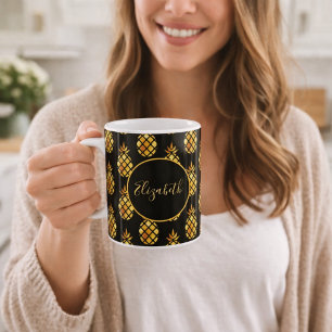 Caneca De Café Nome do abacanho dourado preto