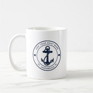 Caneca De Café Nome do Barco Ancorado Azul do Marinho Náutico Per