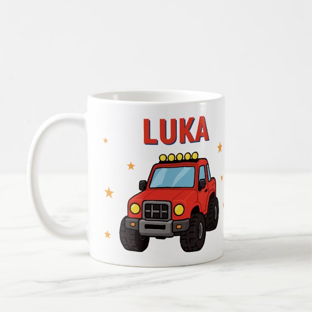 Caneca De Café Nome do Caminhão Monstro Idade Aniversário  (Esquerda)