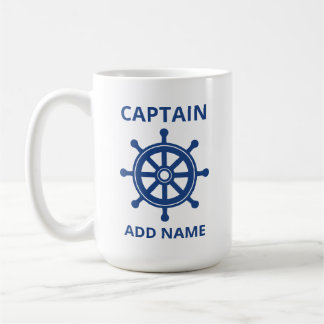 Caneca De Café Nome do Capitão da Roda Azul de Navio Personalizad