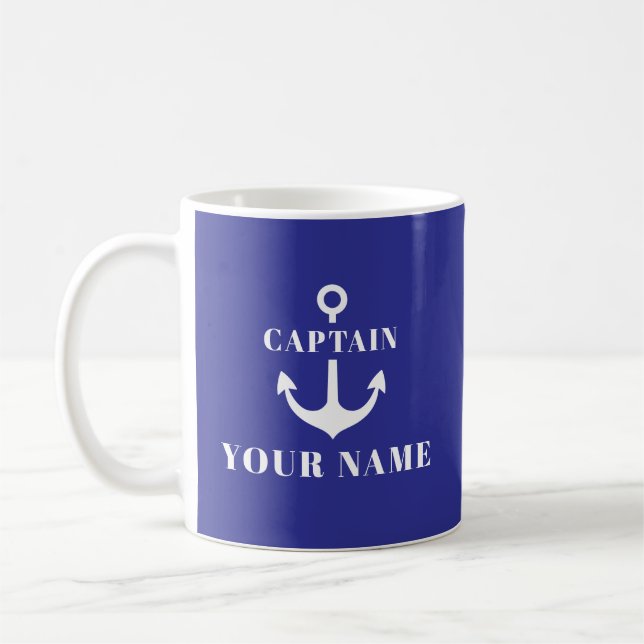 Caneca De Café Nome do Capitão Personalizado Âncora Azul (Esquerda)