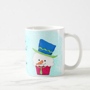 Caneca De Café Nome do Cupcake do Snowman de Natal Personalizado