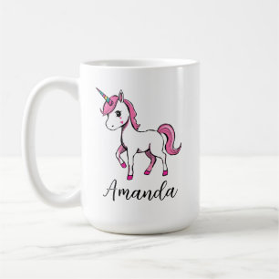 Caneca De Café Nome do desenho do Unicórnio Cor-de-rosa-branca