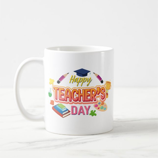 Caneca De Café Nome do Dia do Professor Feliz Personalizado (Esquerda)