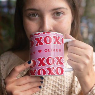 Caneca De Café Nome do feliz dia de os namorados XOXO