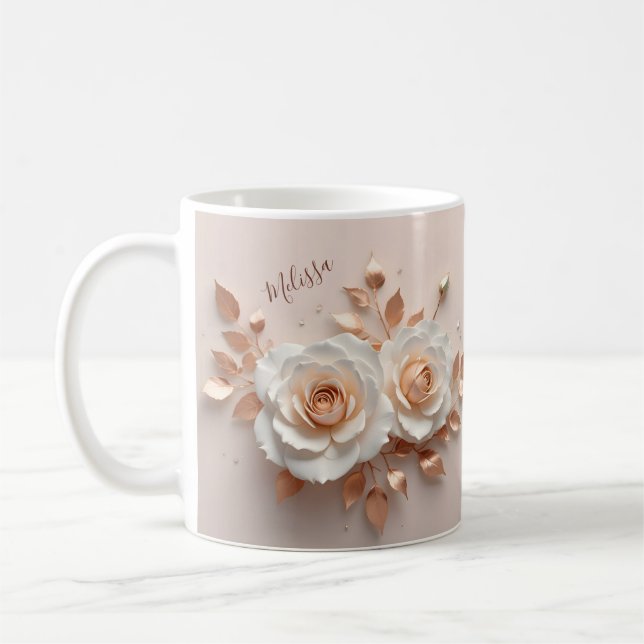 Caneca De Café Nome do Flor 3 D Blush Branco (Esquerda)