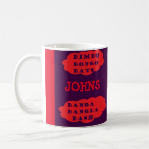 Caneca De Café Nome do Johns no tipo de diversão de design roxo e