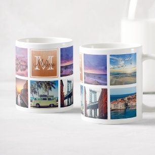 Caneca De Café Nome do Monograma da Colagem de Fotos de Tendência