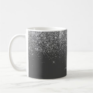 Caneca De Café Nome do Monograma da Girly Glitter Sparkle Cinza S