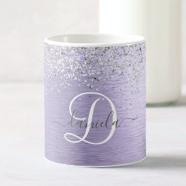 Caneca De Café Nome do Monograma da Glitter de Prata Metálica Bru