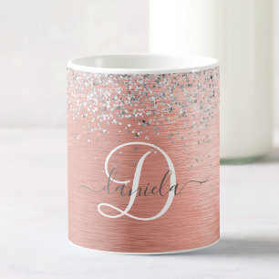 Caneca De Café Nome do Monograma do Glitter Metálico Brutado Dou