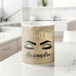 Caneca De Café Nome do Monograma do Minigráfico Glitter Dourado