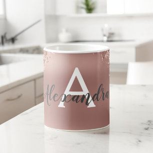 Caneca De Café Nome do Monograma do Sparkle Glitter de rosa Doura