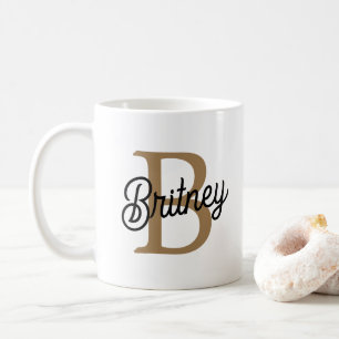 Caneca De Café Nome do Monograma Elegante Moderno Script Dourado