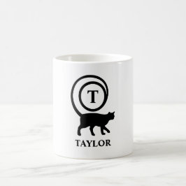 Caneca De Café Nome do Monograma Gato Inicial Gato Gato Lover Bra