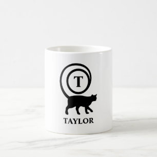 Caneca De Café Nome do Monograma Gato Inicial Gato Gato Lover Bra