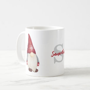 Caneca De Café Nome do Monograma Gnomo de Natal Bonito