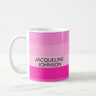 Caneca De Café Nome do Monograma Moderno e Feminino em Strips Ros