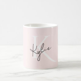Caneca De Café Nome do Monograma Personalizado do Rosa de Blush M
