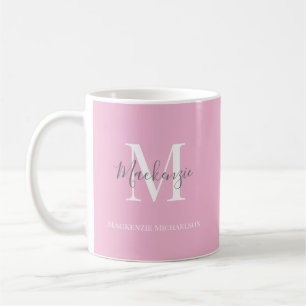 Caneca De Café Nome do Monograma Personalizado Pink de Cinza Eleg