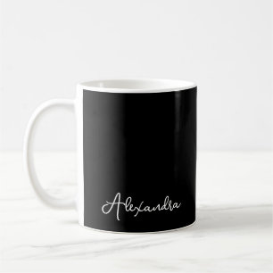 Caneca De Café Nome do Monograma Simples de Script Chic Branco Pr