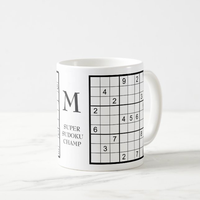 Caneca De Café Nome do Monograma Sudoku (Frente Esquerda)