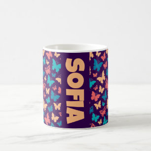 Caneca De Café Nome do padrão de borboleta púrpura da taruga simp