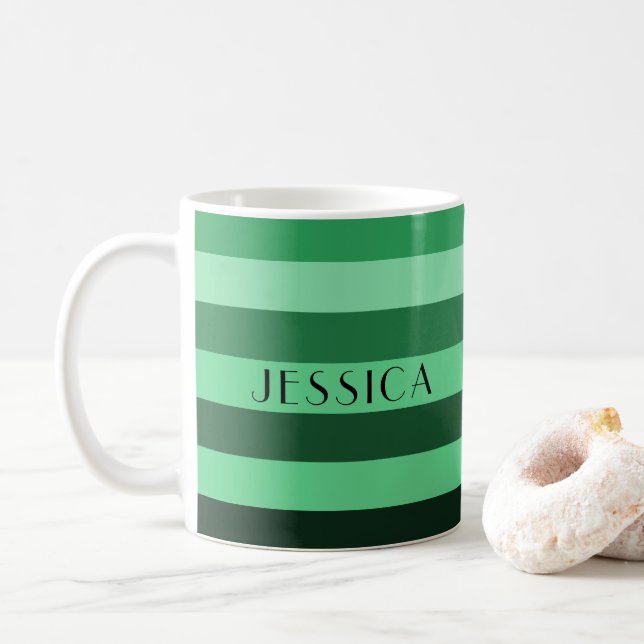 Caneca De Café Nome do Padrão de Faixa Verde Moderna (Com Donut)