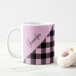 Caneca De Café Nome do Padrão de Verificação de Xadrez Rosa Moder