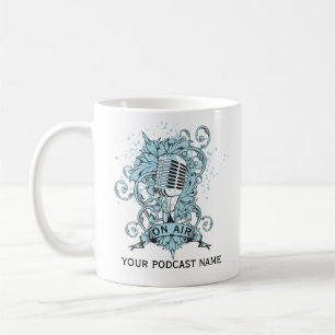 Caneca De Café Nome do Podcast Microfone Azul