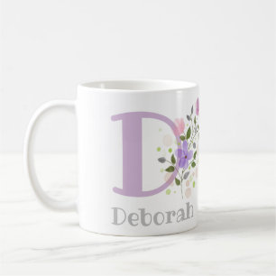Caneca De Café Nome do Primeiro Adição Inicial Deborah com Flor