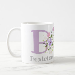 Caneca De Café Nome do primeiro Plus Inicial Beatrice com Flores